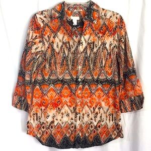 Chico’s Lightweight 100% Cotton 3/4 Sleeve Top Blouse Size 1(US M/8)